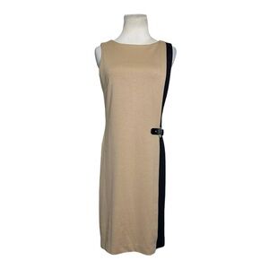 23 -Ralph Lauren beige black color block sleeveless sheath dress size 8